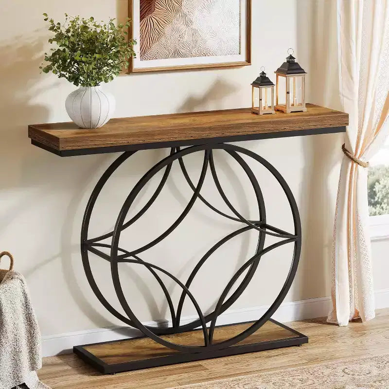 Tavolo Consolle Rustico Marrone a 2 Livelli, Stile Industriale, 119 cm