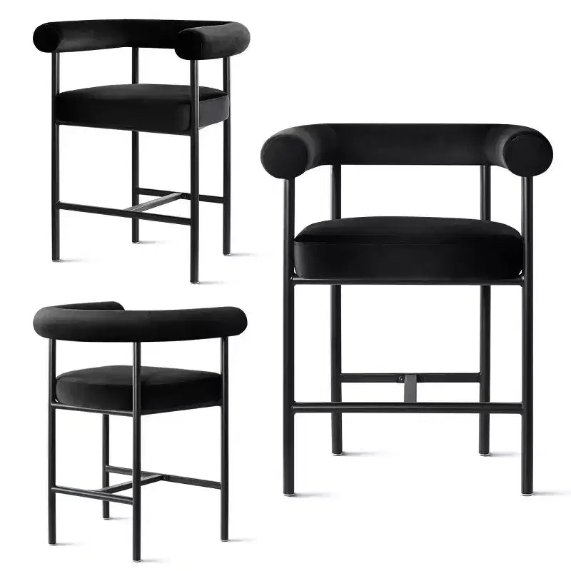 Sgabello da bancone in velluto nero/verde/visone con braccioli – Set di 3, Posti a sedere 3