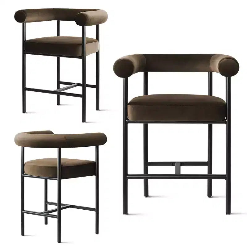 Sgabello da bancone in velluto nero/verde/visone con braccioli – Set di 3, Posti a sedere 3
