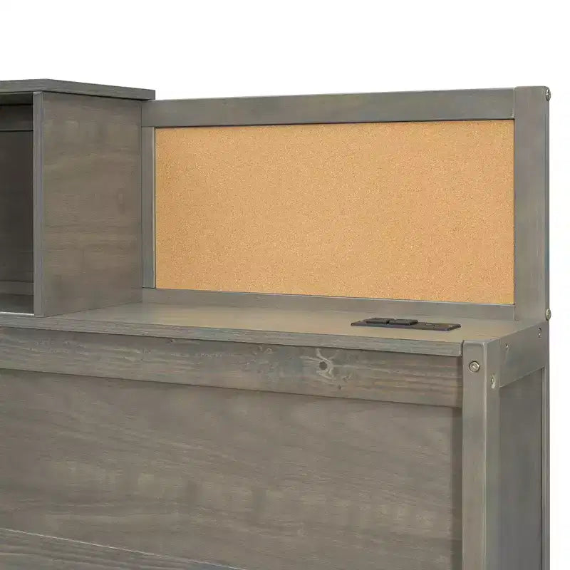 Divano letto in legno a grandezza naturale con cassetti, mensola e prese – Grigio / Noce / Bianco – Per 1 persona