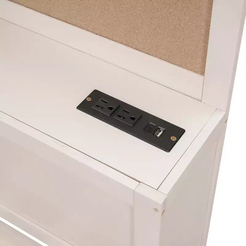 Divano letto in legno a grandezza naturale con cassetti, mensola e prese – Grigio / Noce / Bianco – Per 1 persona