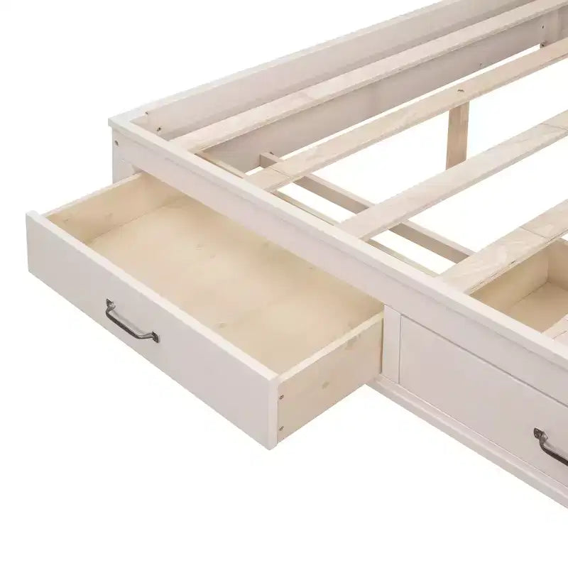 Divano letto in legno a grandezza naturale con cassetti, mensola e prese – Grigio / Noce / Bianco – Per 1 persona