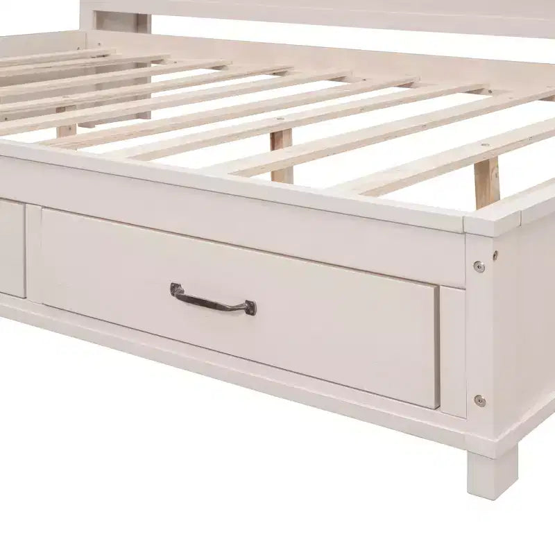 Divano letto in legno a grandezza naturale con cassetti, mensola e prese – Grigio / Noce / Bianco – Per 1 persona