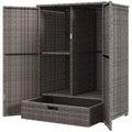 Outdoor Storage Cabinet with Shelves, Rattan Pool Towel Storage Cabinet with Removable Shelf & Drawer, Dark Gray