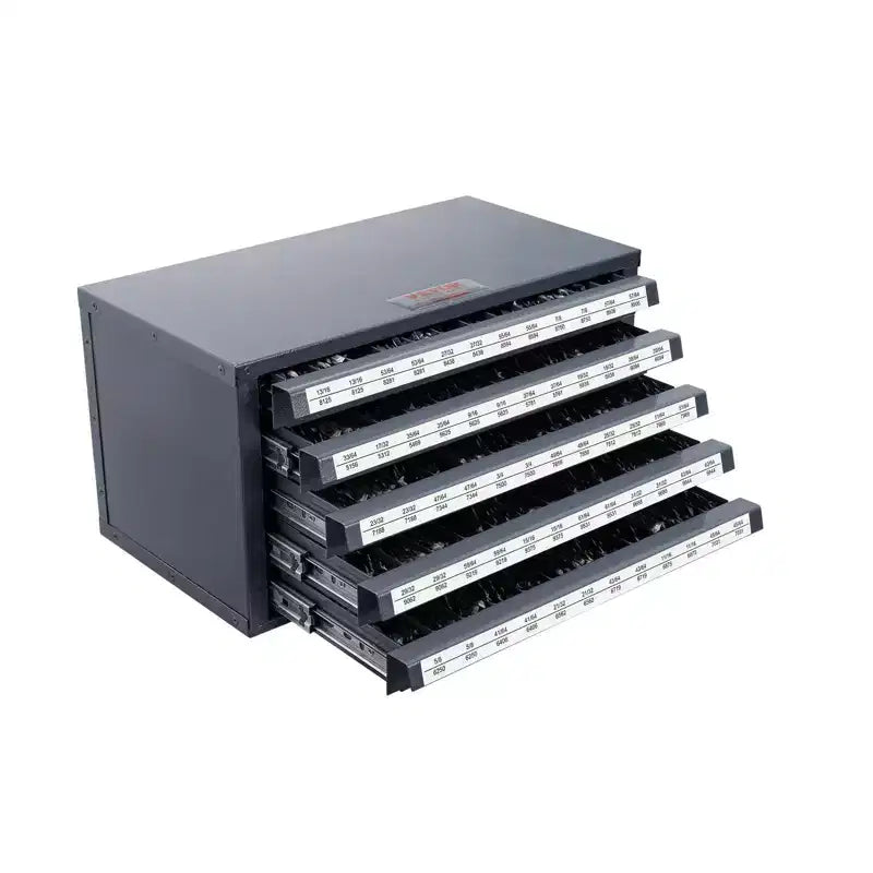 VIYET Five-Drawer Drill Bit Dispenser Storage Rack, Steel 33/64-63/64, Labeled & Stackable for Drill Bit Storage