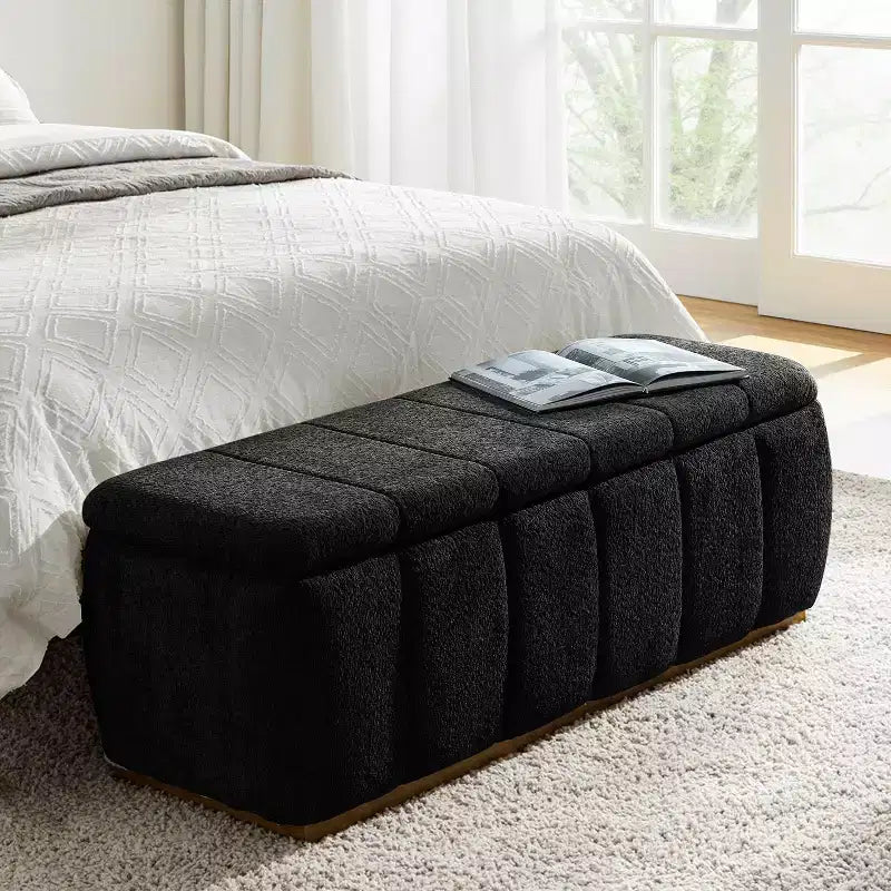 Panca portaoggetti imbottita beige/nera/cammello, 1 posto