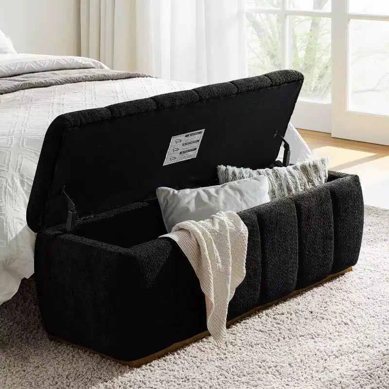 Panca portaoggetti imbottita beige/nera/cammello, 1 posto