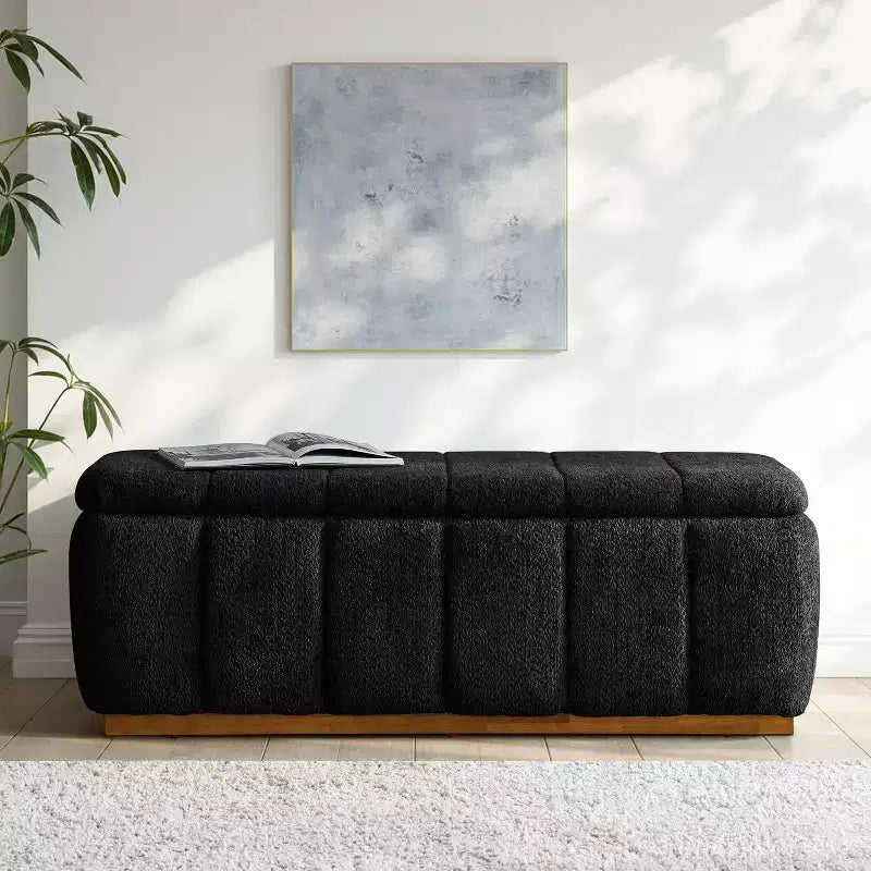 Panca portaoggetti imbottita beige/nera/cammello, 1 posto
