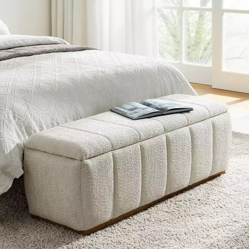 Panca portaoggetti imbottita beige/nera/cammello, 1 posto