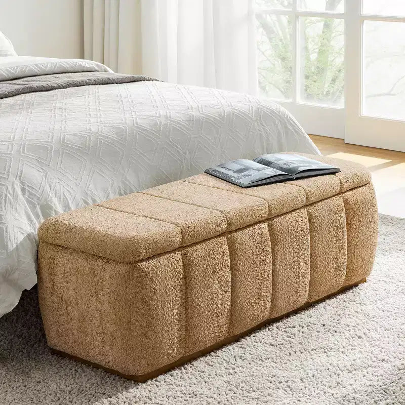 Panca portaoggetti imbottita beige/nera/cammello, 1 posto
