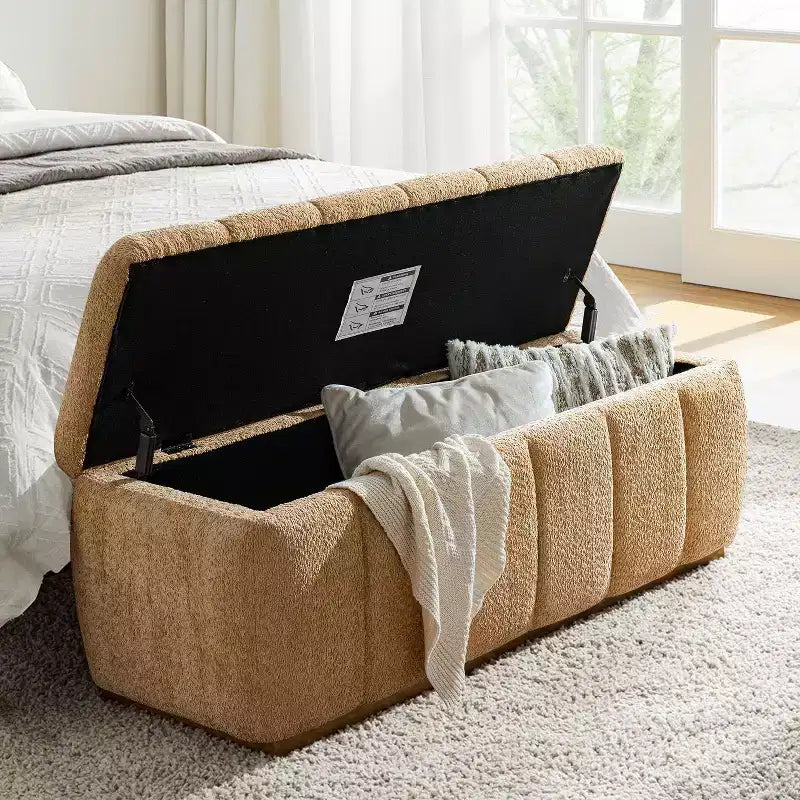 Panca portaoggetti imbottita beige/nera/cammello, 1 posto