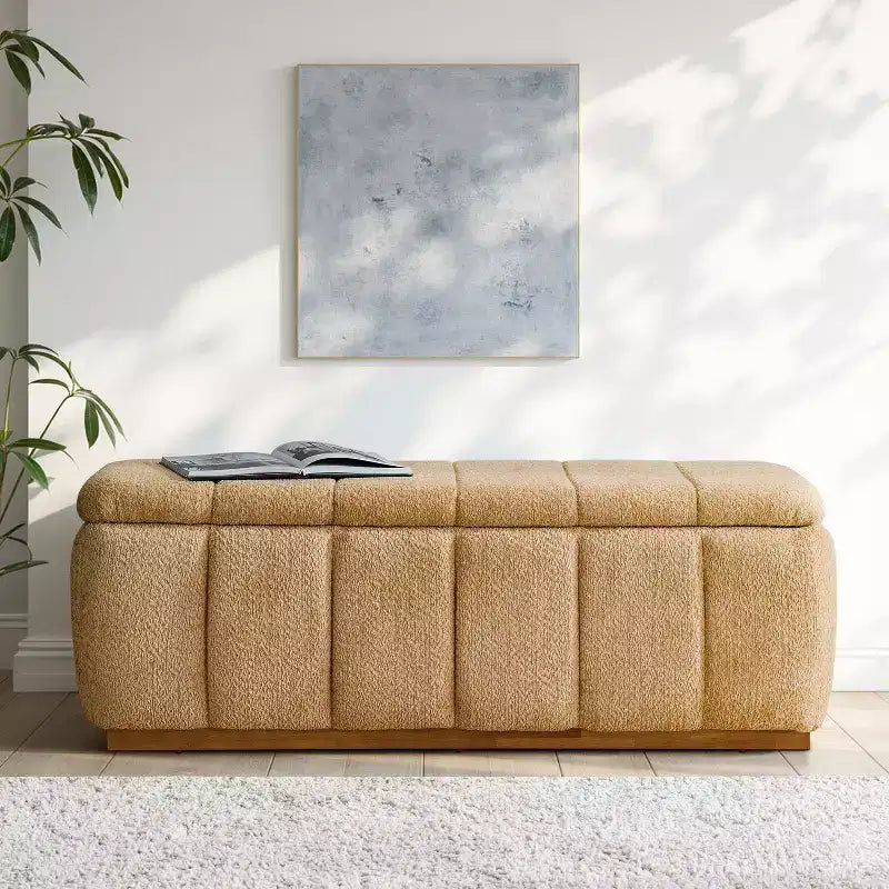 Panca portaoggetti imbottita beige/nera/cammello, 1 posto