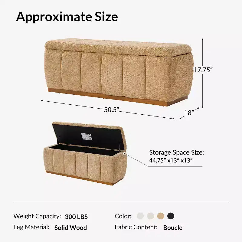 Panca portaoggetti imbottita beige/nera/cammello, 1 posto