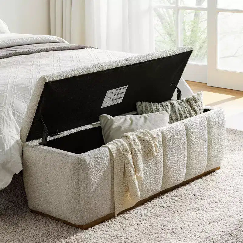 Panca portaoggetti imbottita beige/nera/cammello, 1 posto