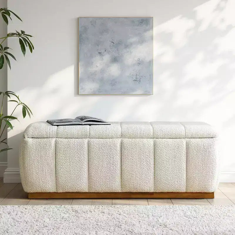 Panca portaoggetti imbottita beige/nera/cammello, 1 posto