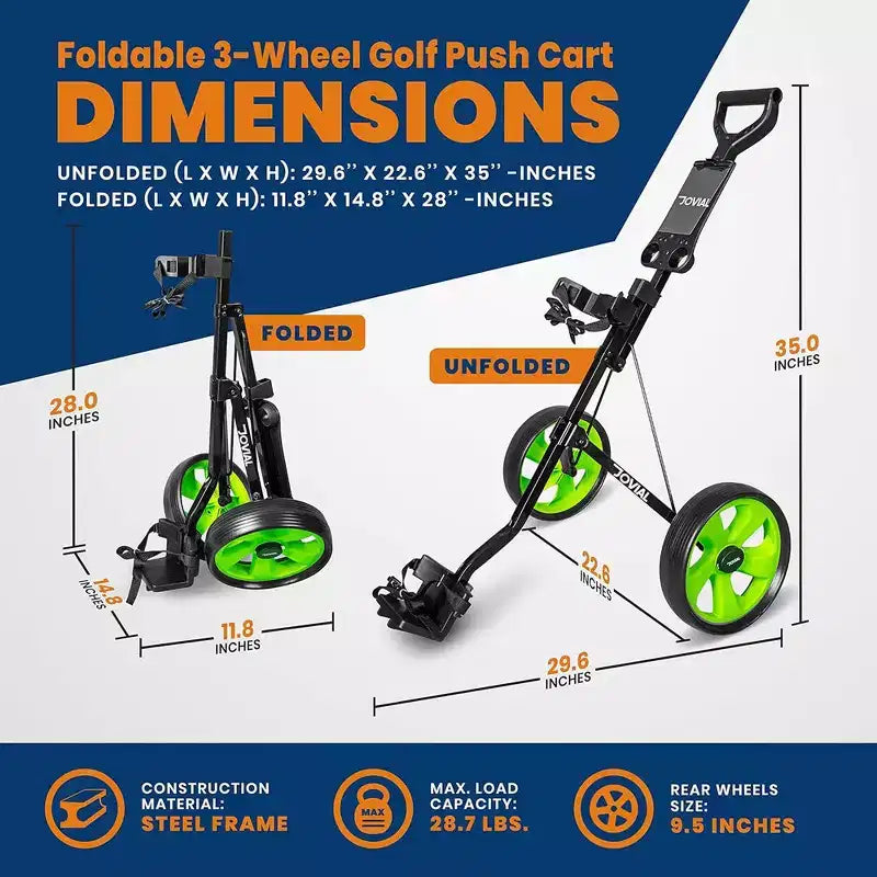 Carrello da golf a 3 ruote pieghevole nero, 1 persona