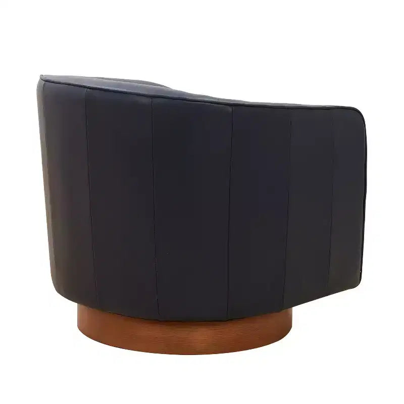 Poltrona girevole in pelle pieno fiore color caramello/blu notte, 1 posto