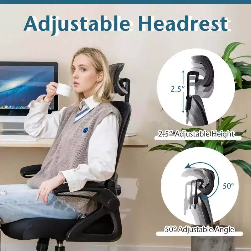 Sedia da ufficio ergonomica in rete bianca e nera, regolabile, monoposto