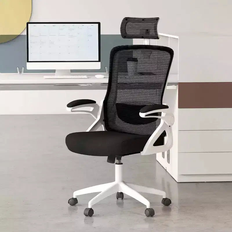Sedia da ufficio ergonomica in rete bianca e nera, regolabile, monoposto