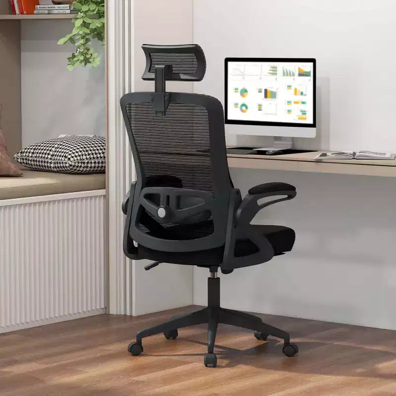 Sedia da ufficio ergonomica in rete bianca e nera, regolabile, monoposto