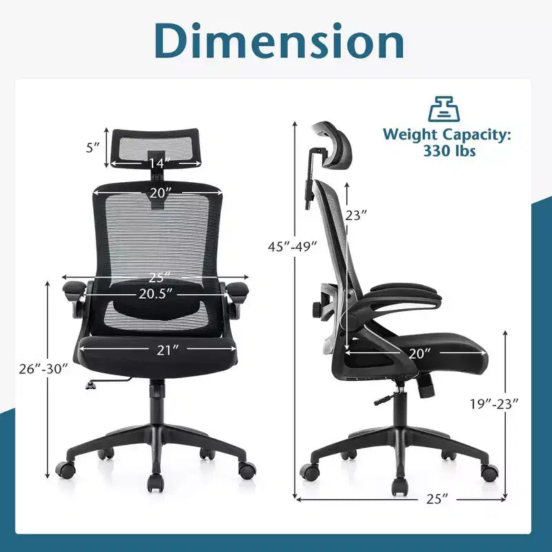 Sedia da ufficio ergonomica in rete bianca e nera, regolabile, monoposto