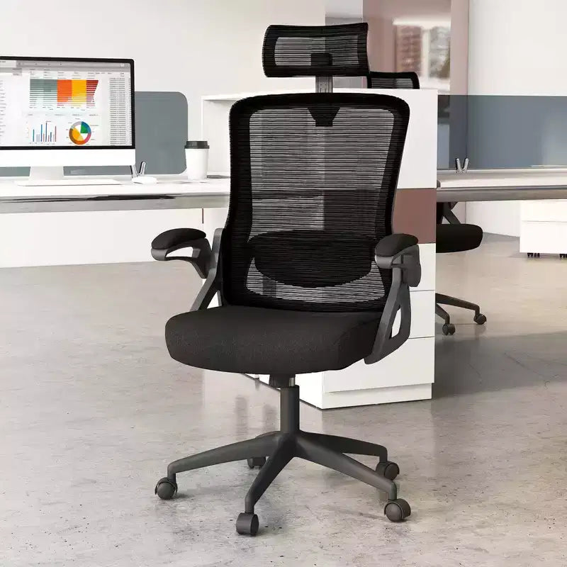 Sedia da ufficio ergonomica in rete bianca e nera, regolabile, monoposto