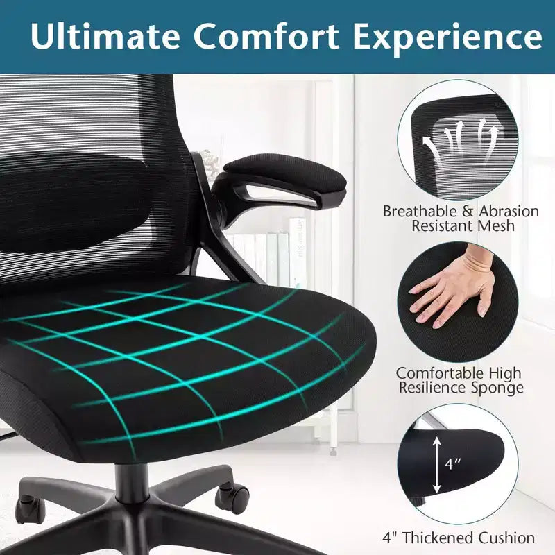 Sedia da ufficio ergonomica in rete bianca e nera, regolabile, monoposto