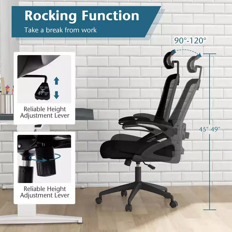 Sedia da ufficio ergonomica in rete bianca e nera, regolabile, monoposto