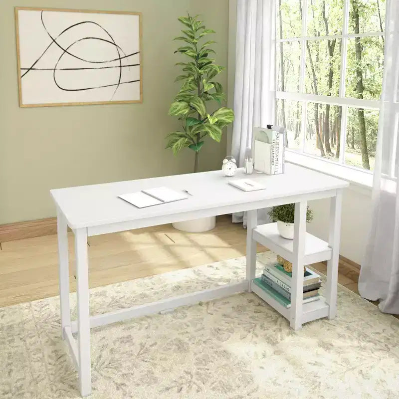 Plank+Beam Solid Wood Desk with Bookshelves for Computer, Gaming, Study, Desk for Home Office, 55