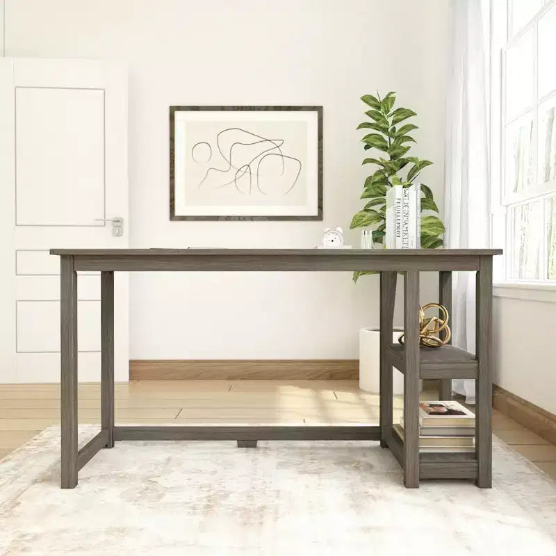 Scrivania per computer in legno con ripiani – Blu / Argilla / Grigio, Stile moderno, 1 persona