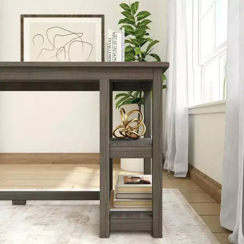 Scrivania per computer in legno con ripiani – Blu / Argilla / Grigio, Stile moderno, 1 persona