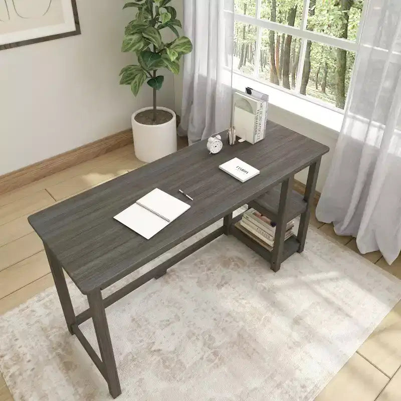 Scrivania per computer in legno con ripiani – Blu / Argilla / Grigio, Stile moderno, 1 persona