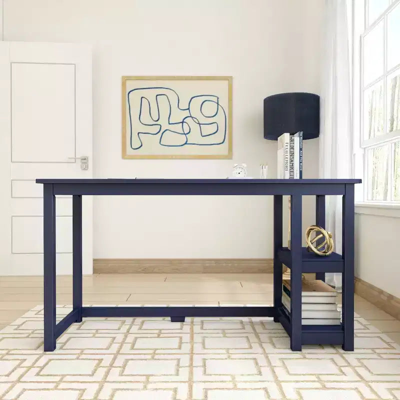 Scrivania per computer in legno con ripiani – Blu / Argilla / Grigio, Stile moderno, 1 persona