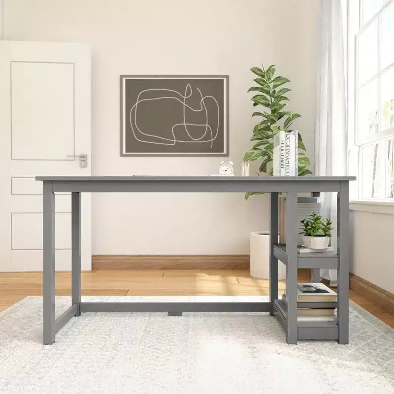 Scrivania per computer in legno con ripiani – Blu / Argilla / Grigio, Stile moderno, 1 persona