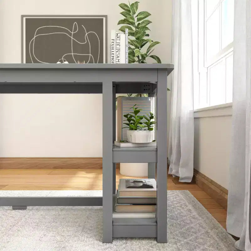 Scrivania per computer in legno con ripiani – Blu / Argilla / Grigio, Stile moderno, 1 persona