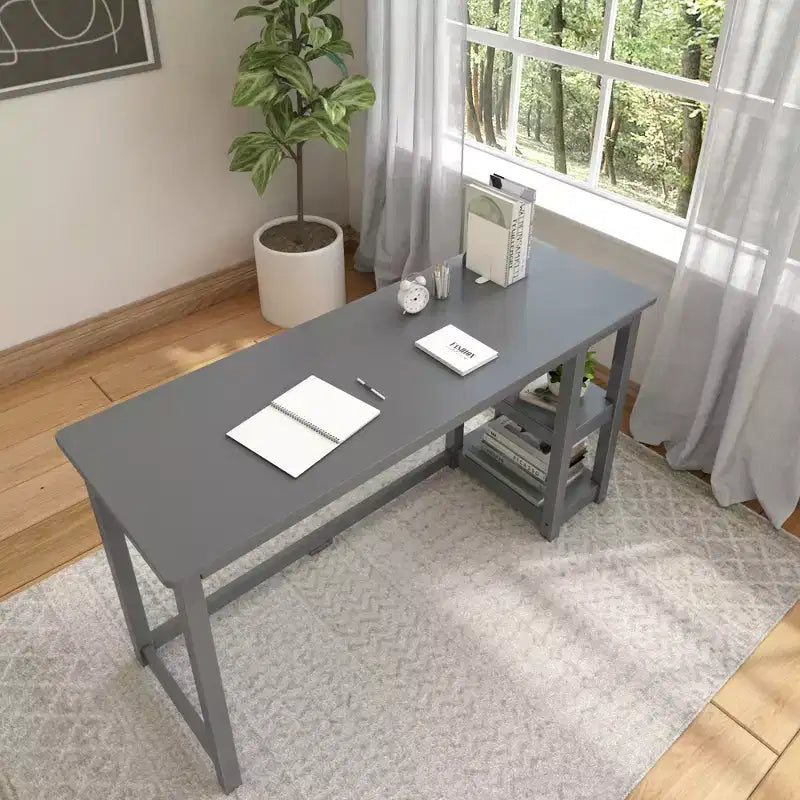 Scrivania per computer in legno con ripiani – Blu / Argilla / Grigio, Stile moderno, 1 persona