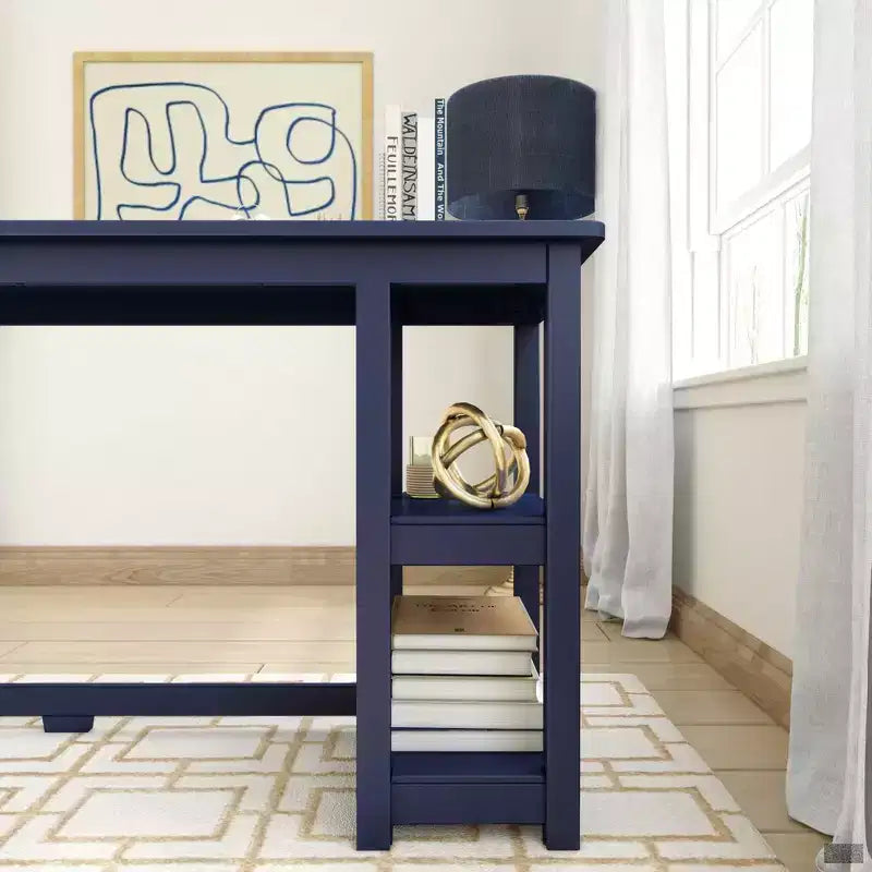 Scrivania per computer in legno con ripiani – Blu / Argilla / Grigio, Stile moderno, 1 persona