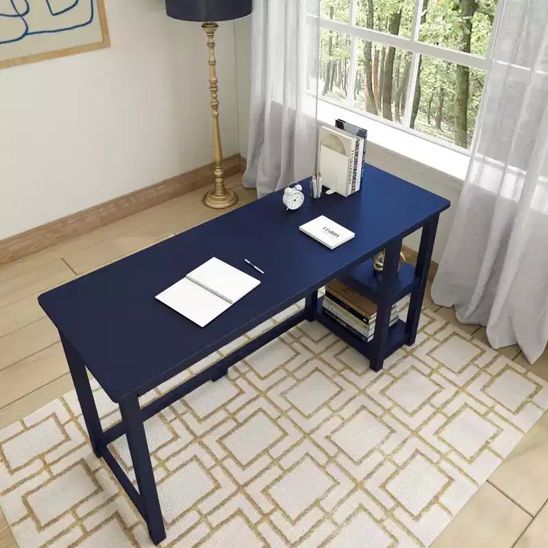 Scrivania per computer in legno con ripiani – Blu / Argilla / Grigio, Stile moderno, 1 persona