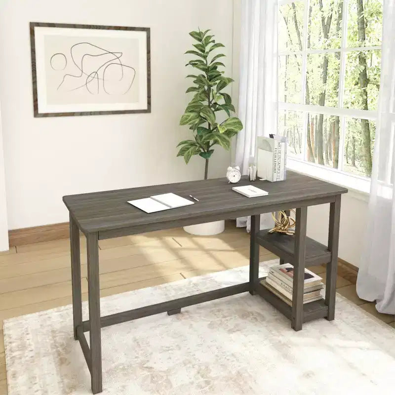 Scrivania per computer in legno con ripiani – Blu / Argilla / Grigio, Stile moderno, 1 persona