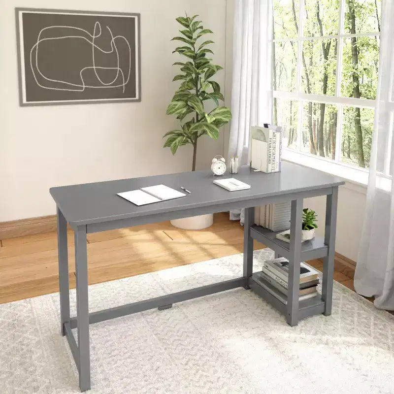 Scrivania per computer in legno con ripiani – Blu / Argilla / Grigio, Stile moderno, 1 persona