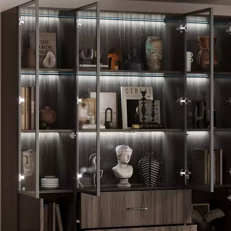 Vetrina in Legno Marrone con Ante in Vetro e Luci a LED, Montaggio da 1 Persona