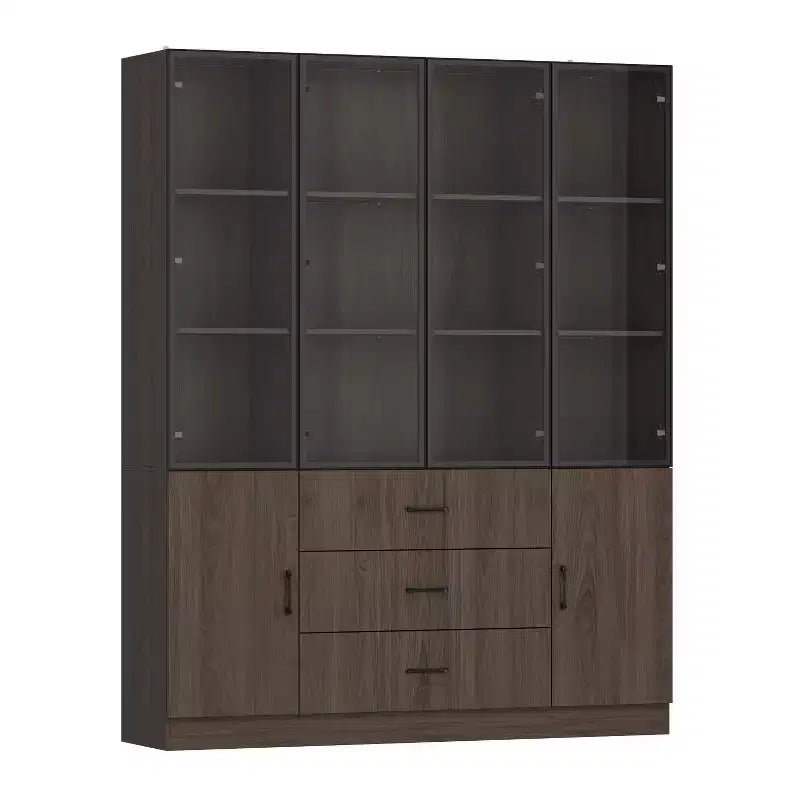Vetrina in Legno Marrone con Ante in Vetro e Luci a LED, Montaggio da 1 Persona