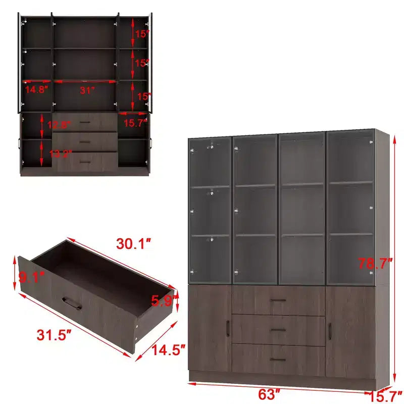 Vetrina in Legno Marrone con Ante in Vetro e Luci a LED, Montaggio da 1 Persona