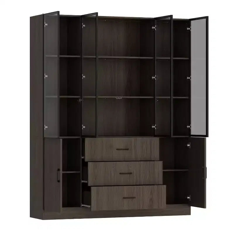 Vetrina in Legno Marrone con Ante in Vetro e Luci a LED, Montaggio da 1 Persona