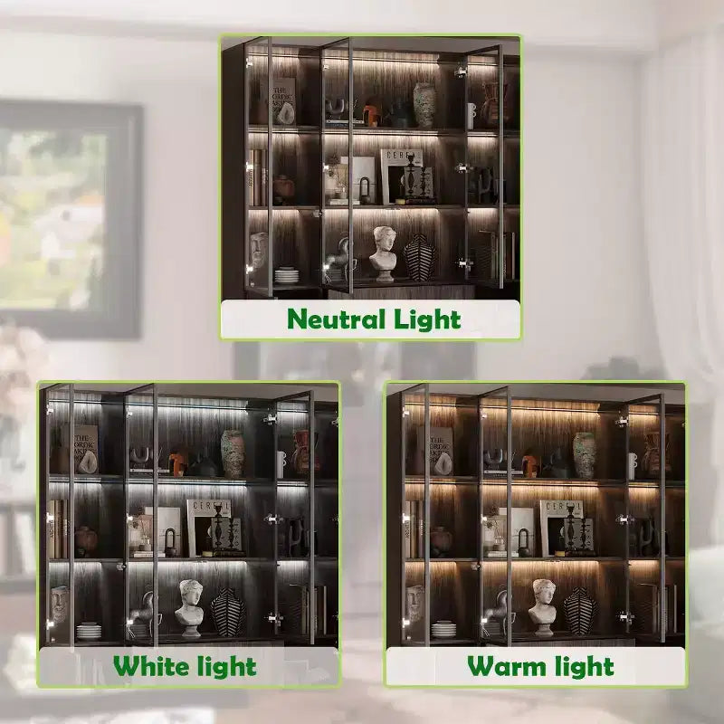 Vetrina in Legno Marrone con Ante in Vetro e Luci a LED, Montaggio da 1 Persona