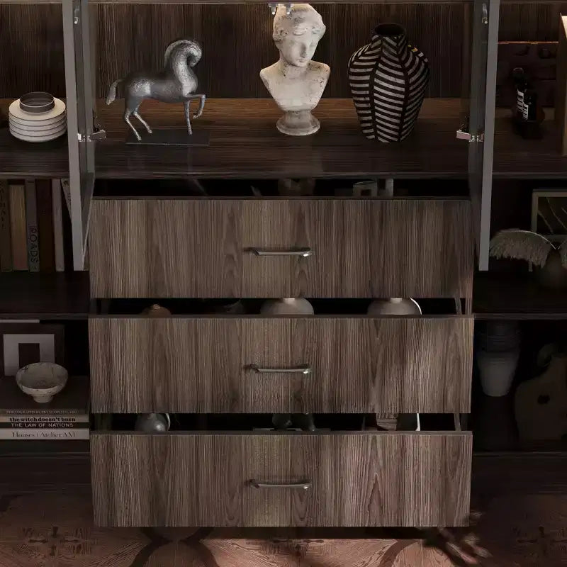 Vetrina in Legno Marrone con Ante in Vetro e Luci a LED, Montaggio da 1 Persona