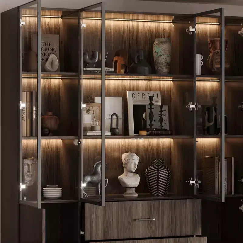 Vetrina in Legno Marrone con Ante in Vetro e Luci a LED, Montaggio da 1 Persona
